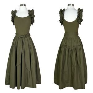 Karina Grimaldi | Rafaela Green Solid Ruffle Ribbed Revolve Tank Midi Dress XS